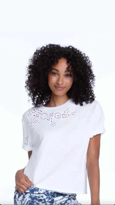 Elliott Lauren Eyelet Tee In White In Animal Print