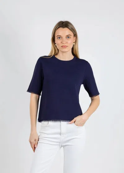 Elliott Lauren Fringe Elbow Sleeve Sweater In Navy In Blue