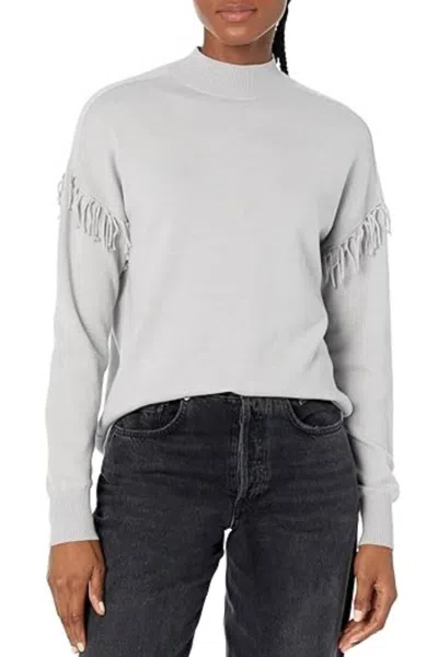 Elliott Lauren Fringe Mock Neck Sweater In Silver In Gray