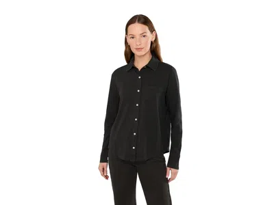Elliott Lauren Garment Dye Tee, Long Sleeve, Button Front Shirt W/ Collar Women's Clothing Black: Sm, Cotton