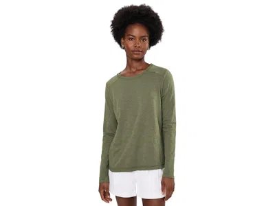 Elliott Lauren Garment Dye Tee, Long Sleeve Crew Neck With Rib Trim And Side Slit Detail Women's T Shirt Olive: Xl, In Green