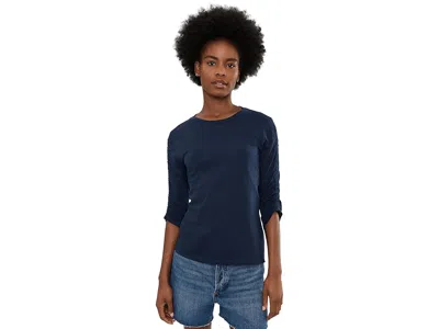Elliott Lauren Garment Dye Tees - Crew Neck Ruch Sleeve Tee Women's T Shirt Navy: Xs In Blue