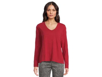 Elliott Lauren Garment Dye Tees - Long Sleeve V-neck Knit Top In Red