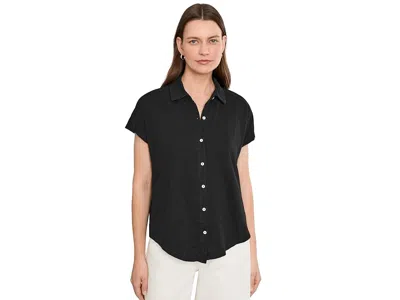 Elliott Lauren Garment Dye Tees - Short Sleeve Button Front Tee With Collar Women's T Shirt Black: Xl