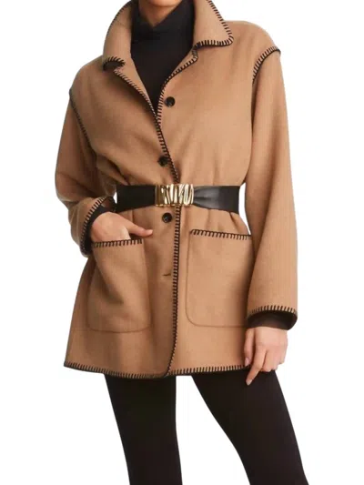 Elliott Lauren Jacket With Embroidery In Camel/black In Multi