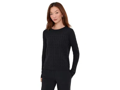 Elliott Lauren Long Sleeve Cable Stitch Crew Neck Sweater Women's Sweater Black: Xl, Cotton/modal/nylon In Animal Print