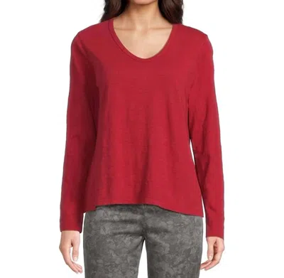 Elliott Lauren Long Sleeve V-neck Knit Top In Garnet In Red