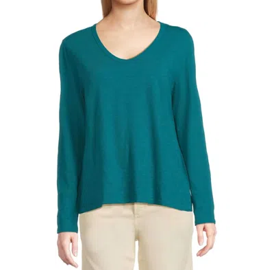 Elliott Lauren Long Sleeve V-neck Knit Top In Teal In Green
