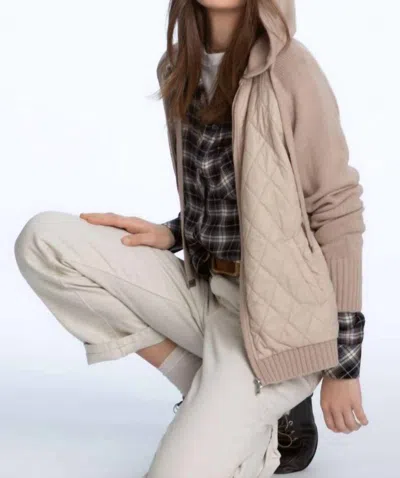 Elliott Lauren Mix Master Quilted Zip Front Hoodie In Almond In Gray