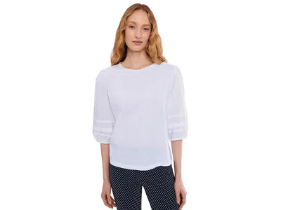 Elliott Lauren Mixed Signals - Knit Woven Combo Top With Balloon Sleeves In White