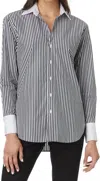 Elliott Lauren Parrallel Lines Button Front Shirt In Gray/white Stripe In Multi