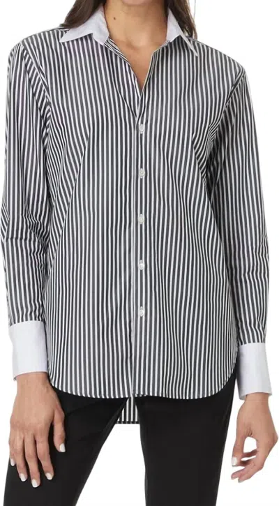 Elliott Lauren Parrallel Lines Button Front Shirt In Gray/white Stripe In Multi