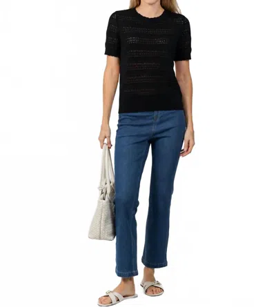 Elliott Lauren Pointelle Short Sleeve Sweater In Black
