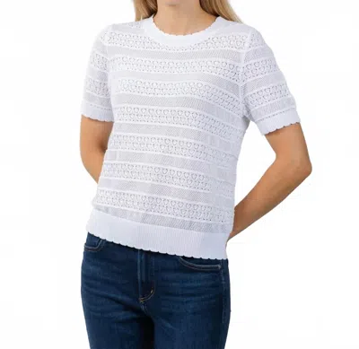 Elliott Lauren Pointelle Short Sleeve Sweater In White