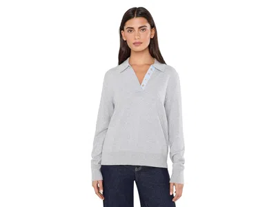 Elliott Lauren Polo Sweater With Shirting Trim Detail Women's Sweater Grey: Xl, Cotton/nylon In Gray
