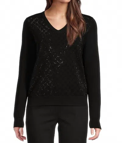 Elliott Lauren Pop Top V Neck Sweater In Black