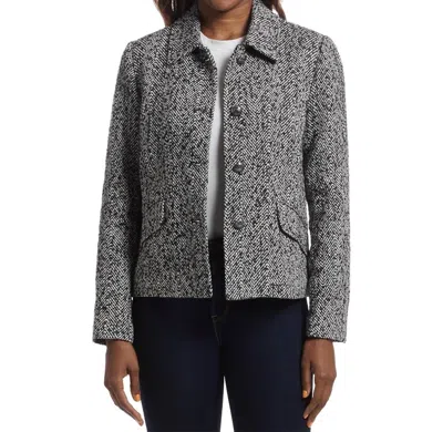 Elliott Lauren Power Play Button Closure Herringbone Jacket In Grey Multi In Gray