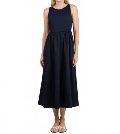 Elliott Lauren Rib Knit Woven Double Up Combo Dress In Navy In Blue