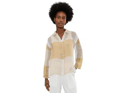 Elliott Lauren Sandcastle - Mesh Long Sleeve Easy Button-up Shirt Women's Clothing Latte: Xs In White