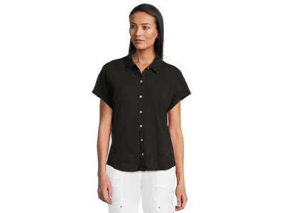 Elliott Lauren Shirt Women's Black Enzyme Wash Jersey Button-up Jdm2599