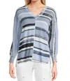 Elliott Lauren Skies Stripe V Neck Sweater In Blue