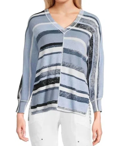 Elliott Lauren Skies Stripe V Neck Sweater In Blue