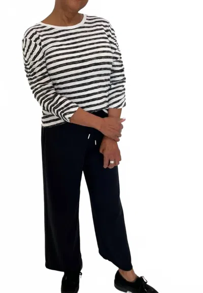 Elliott Lauren Stripe 3/4 Ruched Sleeve Tee In Black Stripe