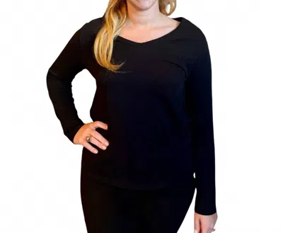 Elliott Lauren V-neck Long Sleeve Tee In Black In Blue
