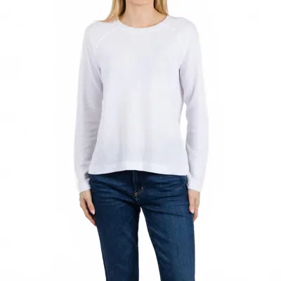 Elliott Lauren Waffle Stitch Raglan Sweater In White In Blue