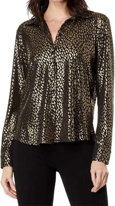 Elliott Lauren Whipstitch Detail Button Down Blouse In Black/gold