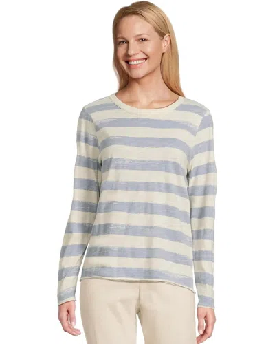 Elliott Lauren Women's  T-shirt Ivory Paint Brush Stripe 100% Cotton Red1192 In Blue