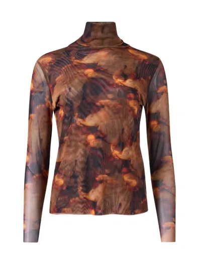 Elliott Lauren Women Long Sleeve Mesh Top In Black/brown/copper In Multi