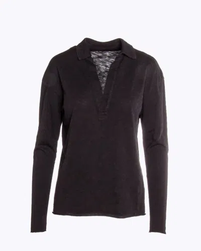 Elliott Lauren Women's Long Sleeve Polo Tee In Black