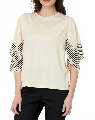 Elliott Lauren Women Stripe Silk Sleeves Tee In Chamois In White