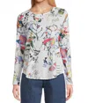 Elliott Lauren Women's Watercolor Printed Top In As In White