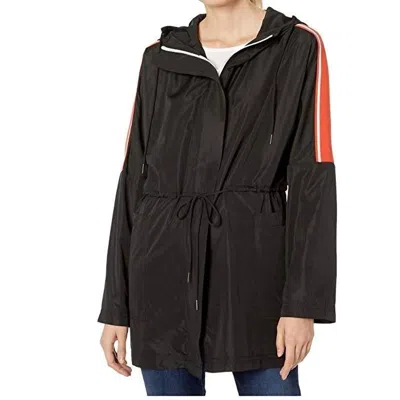 Elliott Lauren Zip Front Hooded Anorak Jacket With Contrast Tape In Black