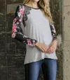 Ellis Floral & Striped Top In Black In Black
