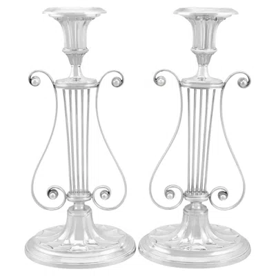 Pre-owned Ellis Jacob Greenberg Antique George V Sterling Silver Lyre Candlesticks By Ellis Greenberg