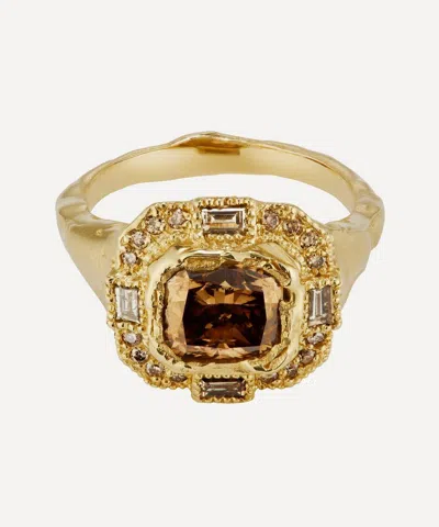 Ellis Mhairi Cameron 14ct Gold Armach Cushion Chocolate Diamond Cocktail Ring