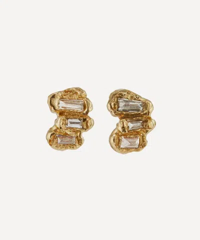 Ellis Mhairi Cameron 14ct Gold Baguette X Lemon Diamond Scatter Medium Stud Earrings