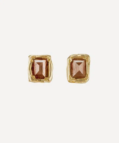 Ellis Mhairi Cameron 14ct Gold Wine Red Organic Diamond Stud Earrings