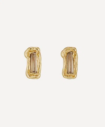 Ellis Mhairi Cameron 14ct Gold X Champagne Baguette Diamond Stud Earrings