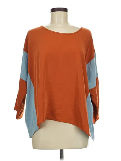 Pre-owned Ellison 3/4 Sleeve Top Orange Color Block Pattern Boatneck Tops