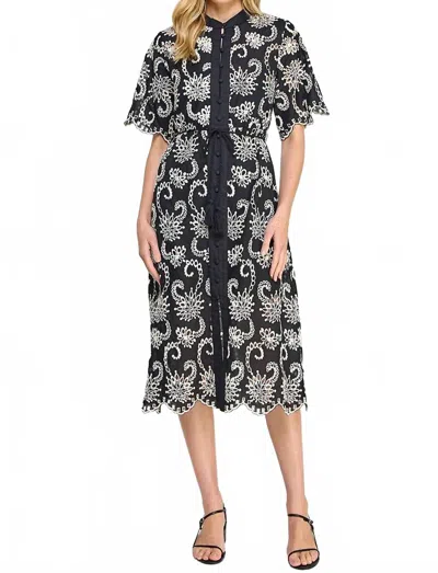 Ellison Eyelet Elegance Midi Dress In Black In Multi