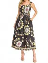 Ellison Floral Belted Midi Dress In Black In Black