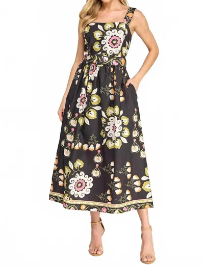 Ellison Floral Belted Midi Dress In Black