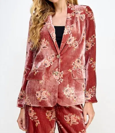 Ellison Floral Velvet Blazer In Red In Pink