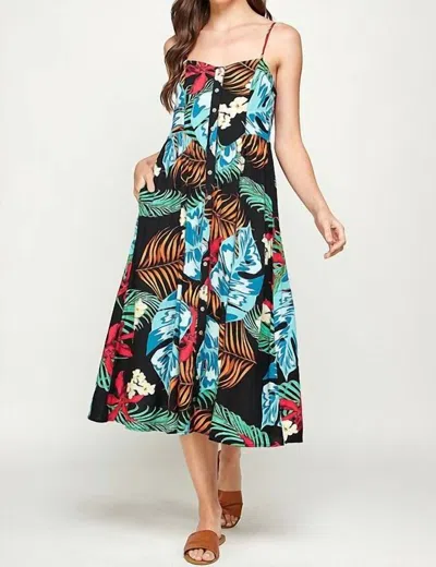 Ellison Maxi Dress Button Up In Black In Multi