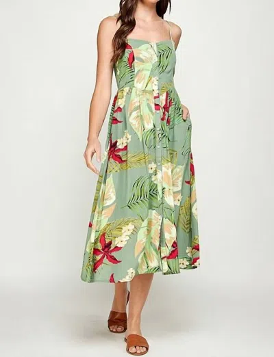 Ellison Maxi Dress Button Up In Green