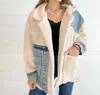 Ellison Mixed Media Sherpa Denim Jacket In Cream In White